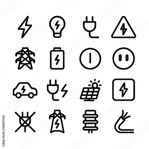 Outline Simple Electricity Element Minimalist Icon Set Pack Graphic Resource