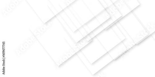 Abstract white background with texture pattern, layered geometric triangle shapes, white and grey glossy squares with faint geometric lines featuring intersecting patterns. background and design.