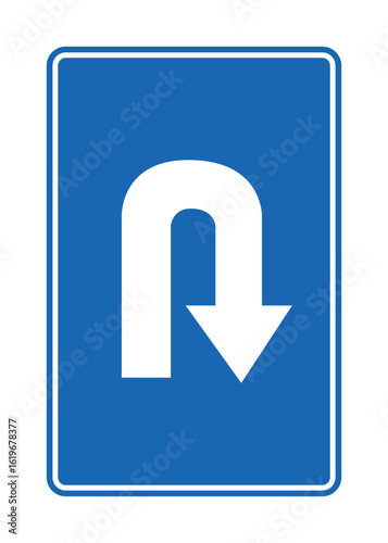 Right U-Turn Arrow for Road Redirection, Traffic Control Vector Sign.