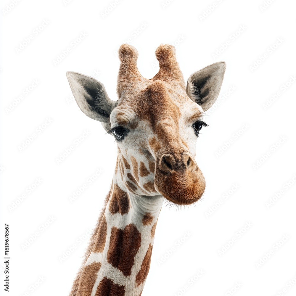 Fototapeta premium A close-up portrait of a giraffe, showcasing its distinct patterned coat and unique features