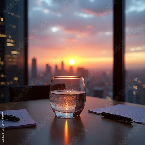 Flux Dev A delicate glass of crystal clear water sitson a sle