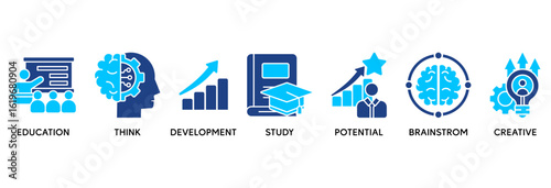 Nowledge icon set vector illustration concept relate to education, think, development, study, potential, brainstorm, and creative