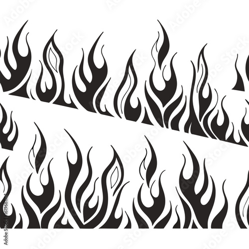Black tribal flame border pattern on white background fire