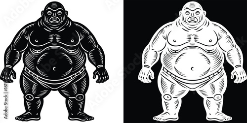 Striking sumo wrestler graphic element showcasing traditional Japanese wrestling culture and strength