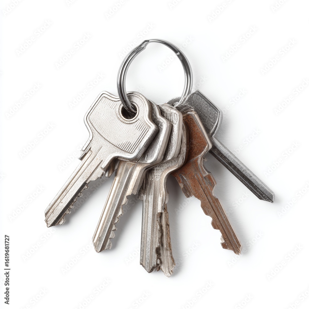 Close-up shot of a ring of keys, showcasing their various shapes and textures Close-up shot of a ring of keys, showcasing their various shapes and textures