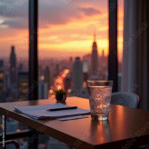 Flux Dev A delicate glass of crystal clear water sitson a sle