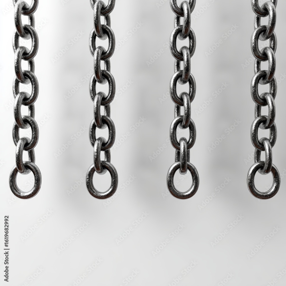Fototapeta premium Close-up of four silver chains hanging down with shadow