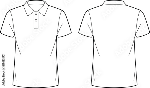 Classic Men's Polo Shirt Flat Lay Mockup Front and Back View, Ideal for Sportswear, Casual Apparel Design, Uniforms, and Blank Garment Template Customization.