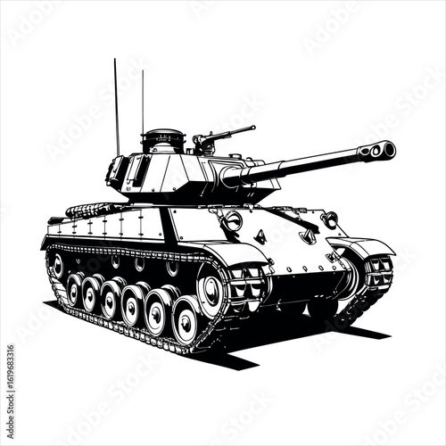 A black and white drawing of a tank