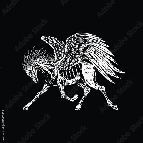 horse with wings horror death metal illustration