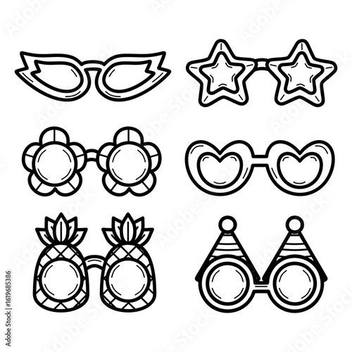 Set Of Eyeglasses and Sunglasses Collection of Playful and Unique Party Carnival Doodle Illustration