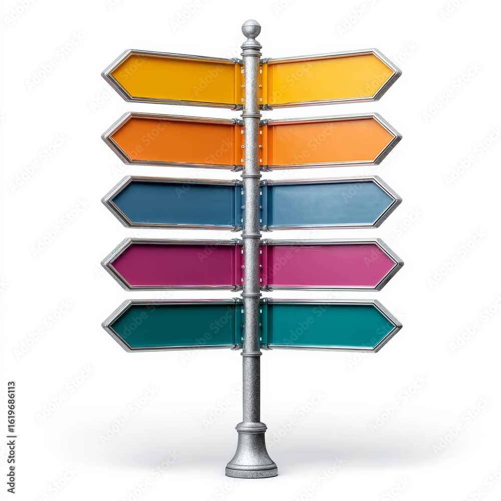 Obraz premium A colorful directional signpost with many arrows pointing in different directions