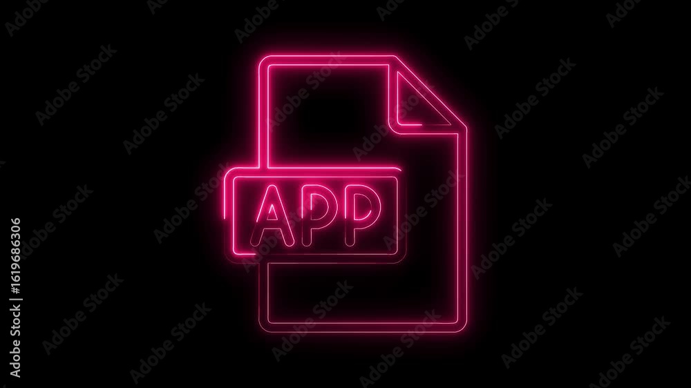 Glowing pink neon app icon file symbol isolated on black background futuristic technology digital interface Glowing pink neon app icon file symbol isolated on black background futuristic technology digital interface