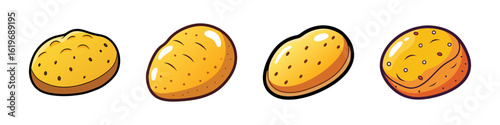 Cartoon Potato Icon Set-Set of four cartoon-style potato illustrations, depicting whole potatoes in a simple and colorful design.