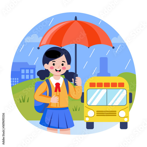 A flat style illustration depicting raining
