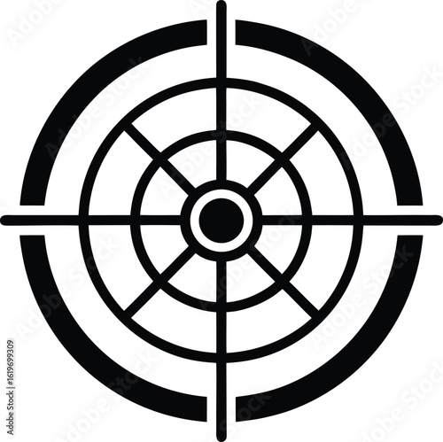 Black and white target symbol with concentric circles and crosshairs bullseye goal