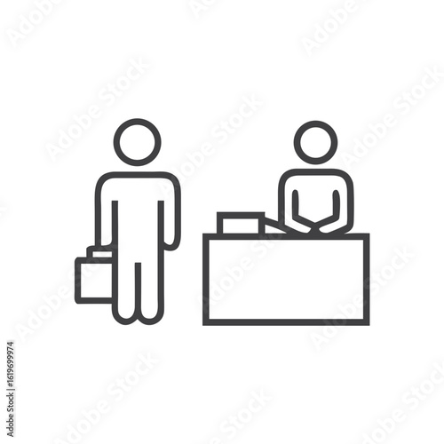 Check-in counter icon for blogs, websites, clipart, airport, travel, passenger service, educational and awareness materials, presentations