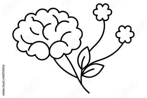 Stylized brain flower with small blossoms and leaves