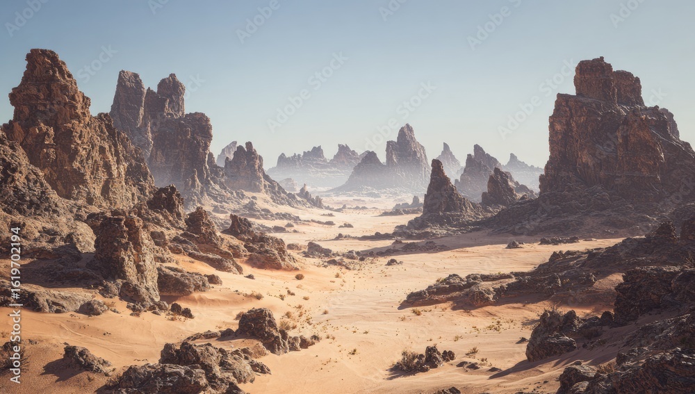 Naklejka premium Vast desert landscape with dramatic rock formations