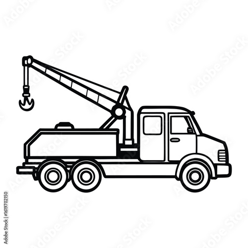 heavy duty crane on tow truck industrial vehicle transportation on white