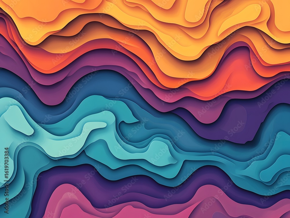 Fototapeta premium Abstract flowing waves of vibrant colors in a layered paper cut effect
