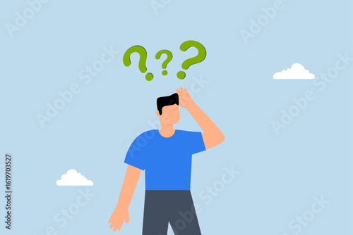 Memory loss, confused businessman who loses his memory thinking about what he forgets.