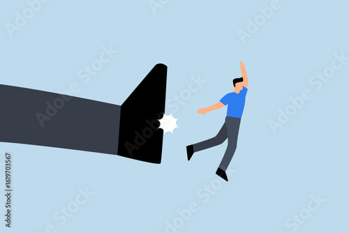 Being fired from work, An angry giant boss kick fired fired employee