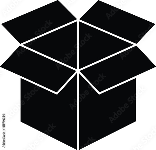 Black open cardboard box graphic with white outlines packaging shipping