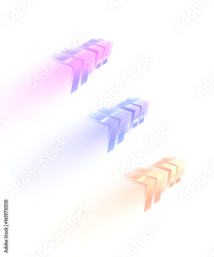 Light streams with arrows in bright pastel colors on white background. Vector effect of speed and movement for racing, gaming, acceleration themes