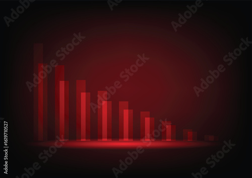 Economic critical crisis concept. The bar garph on red background. Recession financial, cryptocurrency, gold, and the stock market. Losing money and cash. Bearish.