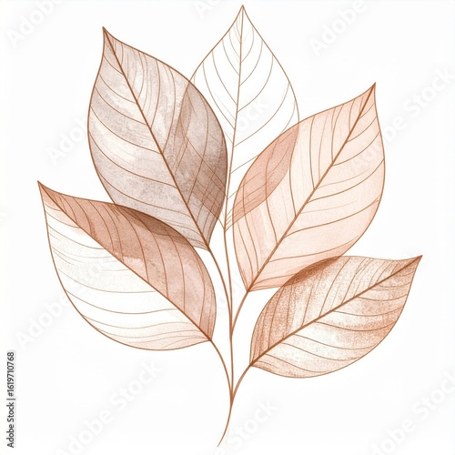 Watercolor Leaves in Various Shades of Brown on White Background Depicting Fall Season