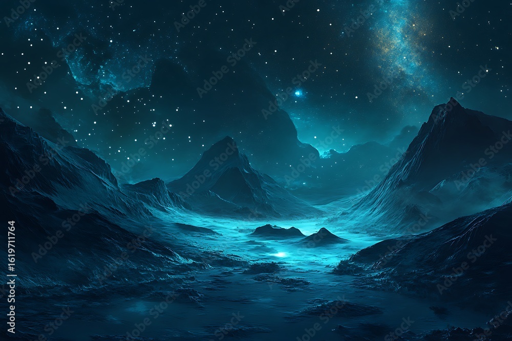 Fototapeta premium A luminous land scene bathed beneath the shining Milky Way.