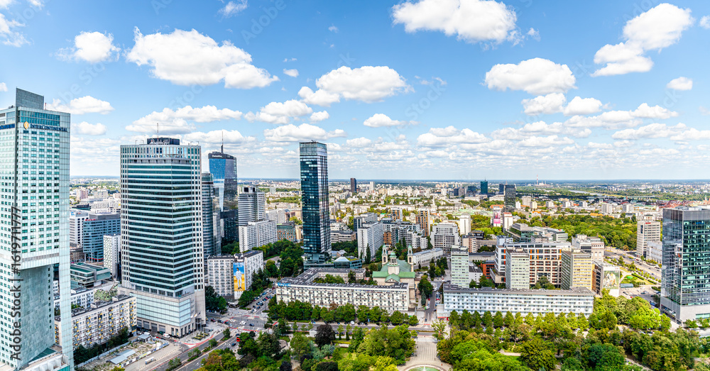 Obraz premium aerial view of the city of warsaw poland with skyscrapers