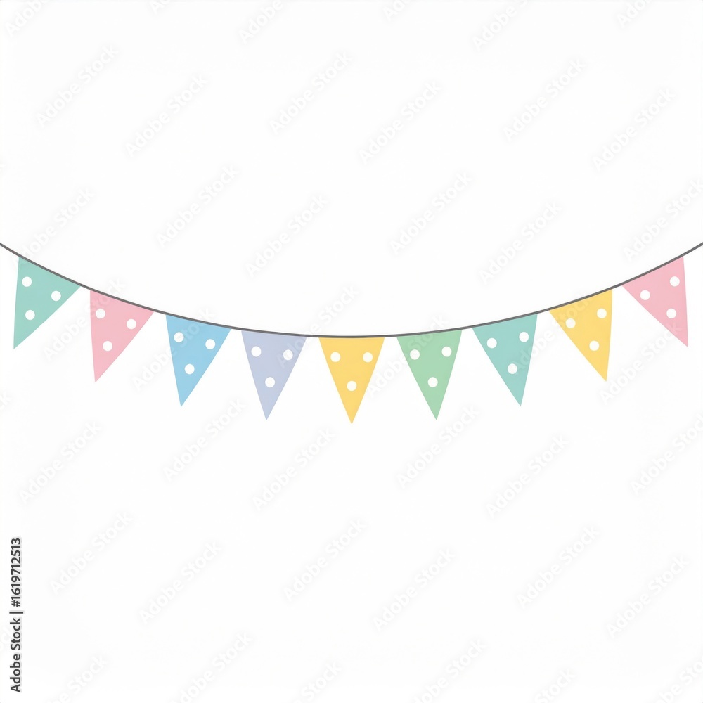 Fototapeta premium Pastel Polkadot Pennant Bunting Triangle Garland Decoration on a White Background