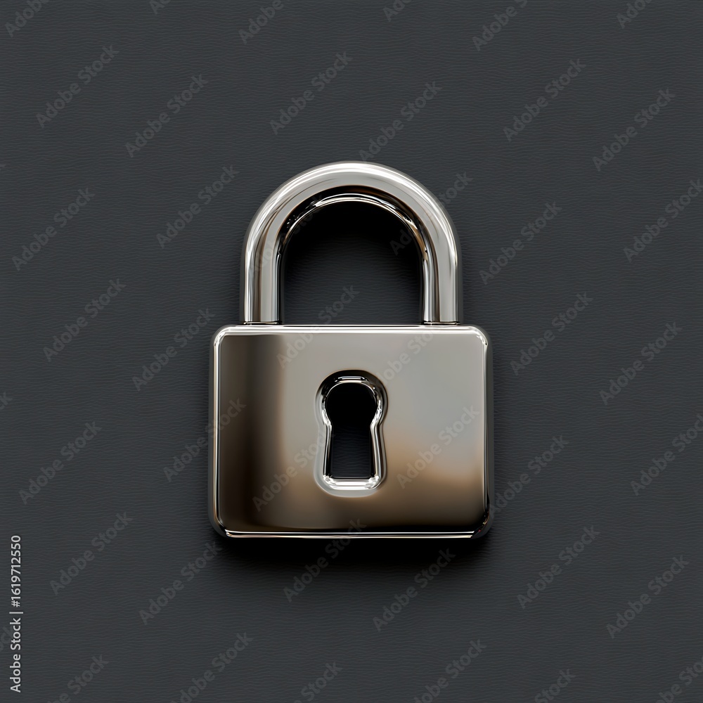Fototapeta premium Shiny Silver Padlock on Dark Background