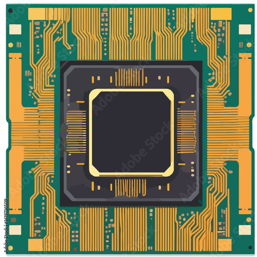  computer CPU or processor chip with visible pins and circuits