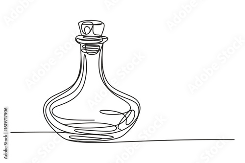 Curvy bottle or decanter in one line art style, continuous line vector illustration with editable stroke