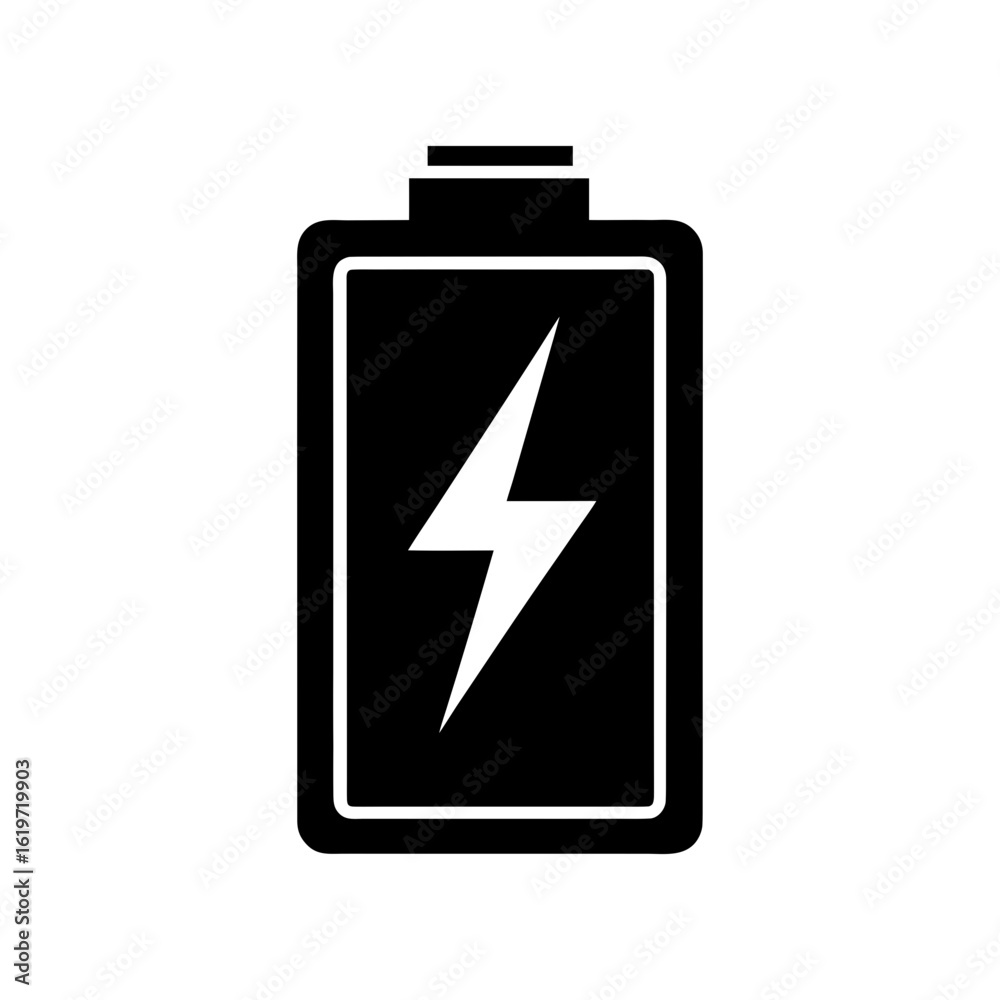 Battery charging icon silhouette in flat tech style clean energy symbol ideal for mobile and power vector Battery charging icon silhouette in flat tech style clean energy symbol ideal for mobile and power vector
