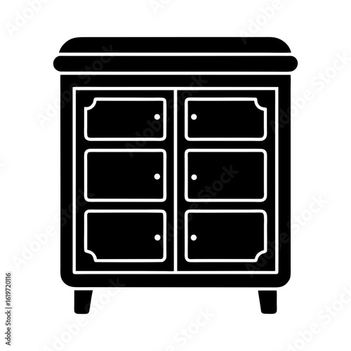 Cabinet silhouette icon with drawers simple flat design clean furniture vector for office and home layout