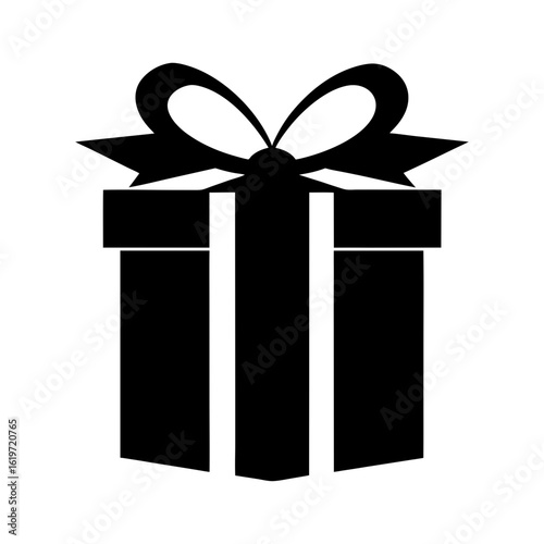 Gift box silhouette icon with ribbon on top festive present vector perfect for celebration and holiday designs