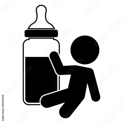 Icono silueta de bebé con biberón 