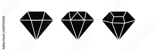 Diamond icon set. Different shapes of diamond cuts. Diamond icon set in flat style. Diamond collection icons. Diamonds lostockgo design. Vector illustration.