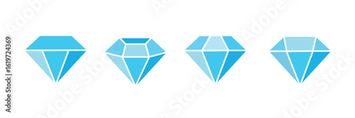 Diamond icon set. Different shapes of diamond cuts. Diamond icon set in flat style. Diamond collection icons. Diamonds lostockgo design. Vector illustration.