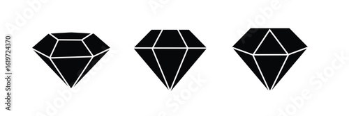 Diamond icon set. Different shapes of diamond cuts. Diamond icon set in flat style. Diamond collection icons. Diamonds lostockgo design. Vector illustration.
