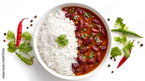 Indian rajma chawal kidney bean curry with rice on white ‑ generative AI