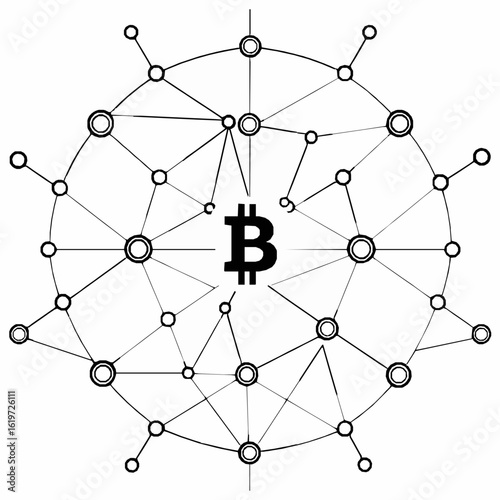 Bitcoin network symbol connected nodes abstract geometric design cryptocurrency technology