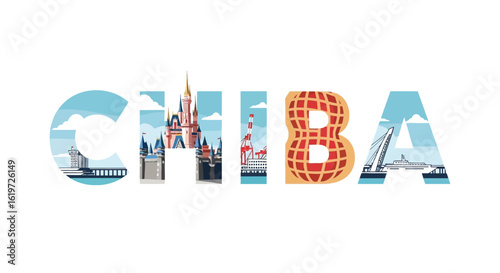 Chiba with Japan skyline, landmarks, and vector.