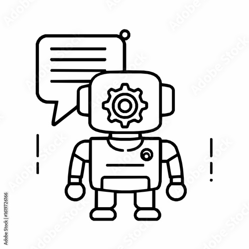 Chatbot robot with speech bubble and gear in head outline icon artificial intelligence