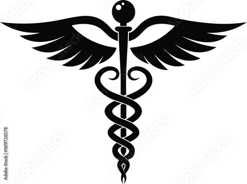 Medical caduceus silhouette vector illustration