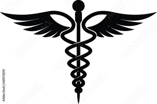Medical caduceus silhouette vector, Caduceus medical symbol vector